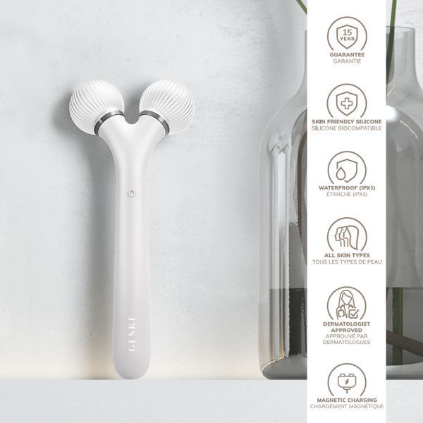 Електронний ультразвуковий ролик для обличчя GESKE Sonic Facial Roller 4в1 white HB0183 фото
