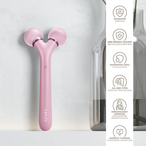 Електронний ультразвуковий ролик для обличчя GESKE Sonic Facial Roller 4в1 pink HB0181 фото