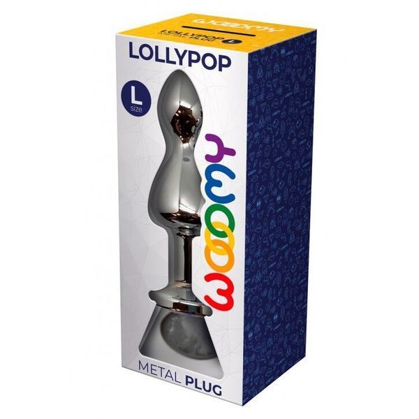 Металева анальна пробка, розмір L, діаметр 3,5 см, білий кристал - Wooomy Lollypop Double Ball SO7421 фото
