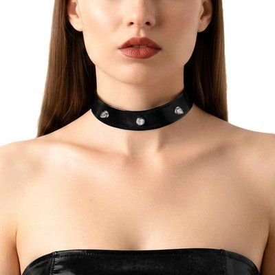 Чокер з шипами Art of Sex - Mistress, колір чорний з ефектом мокрого оксамиту, розмір L SX3823 фото