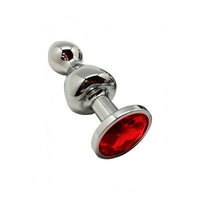 Металева анальна пробка, розмір М, діаметр 3,1 см, червоний кристал - Wooomy Lollypop Double Ball SO7423 фото