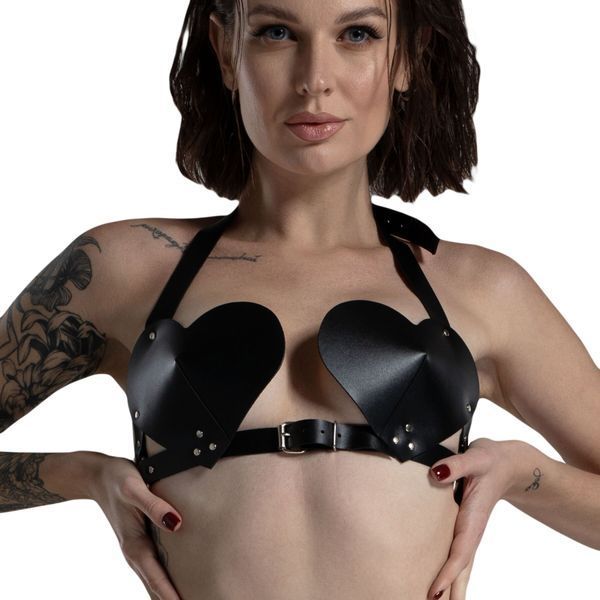 Ліф Серце з натуральної шкіри Feral Feelings - Hearts Bra Black SO9414 фото