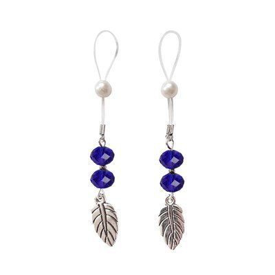 Прикраси з намистинами та листочком для сосків Art of Sex &ndash; Nipple Jewelry Leaf, сині SO5395 фото