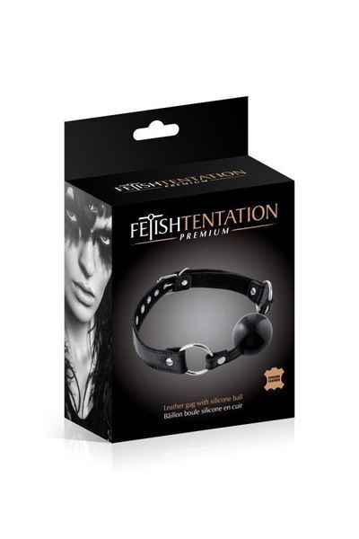 Шкіряний кляп з силіконовою кулькою, чорний - Fetish Tentation Premium SX1101 фото