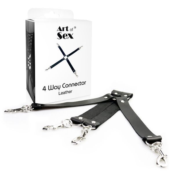 Хрестовина з натуральної шкіри Art of Sex - 4 Way Connector, Чорний SO7480 фото