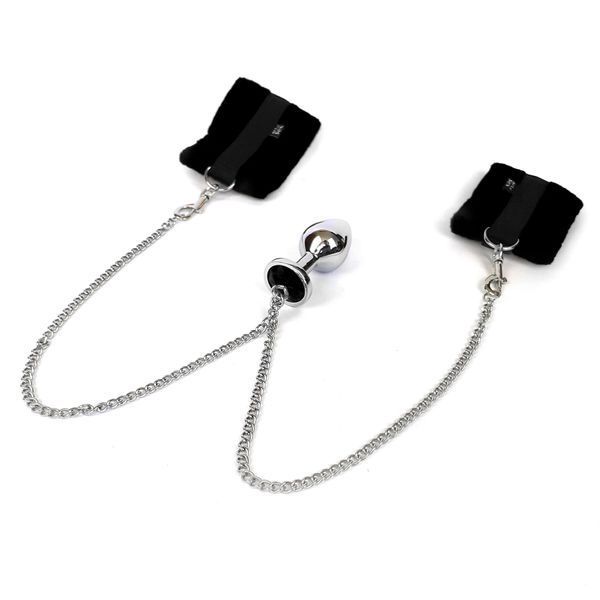 Наручники з чорною металевою анальною пробкою, розмір М - Art of Sex Handcuffs with Metal Anal Plug SO6235 фото