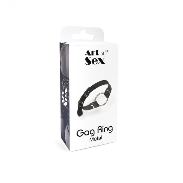 Кляп металеве кільце на ременях Art of Sex &ndash; Gag Ring Metal, чорний, натуральна шкіра SO6790 фото