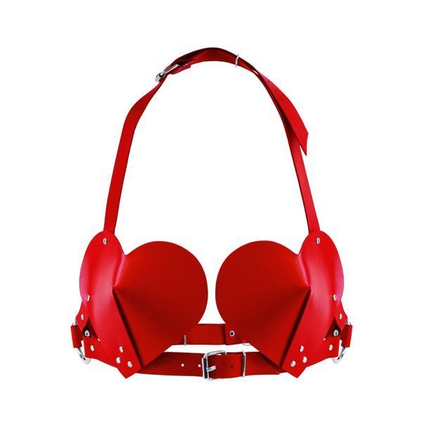 Ліф Серце з натуральної шкіри Feral Feelings - Hearts Bra Red SO9416 фото