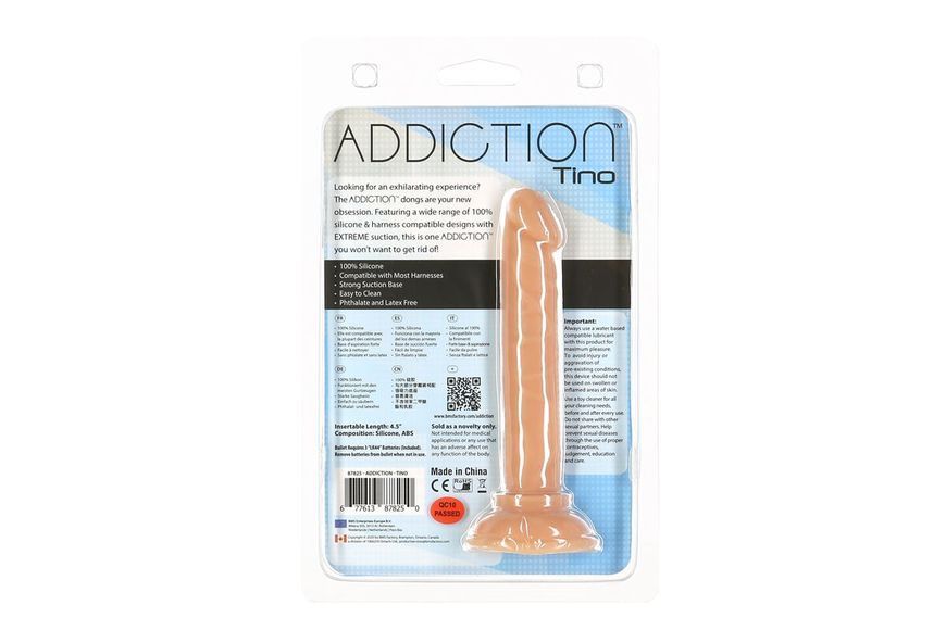 Фалоімітатор, присоска, діаметр 1,9 см, віброкуля в подарунок ADDICTION Tino 5.25&Prime; Silicone Dildo SO7754 фото