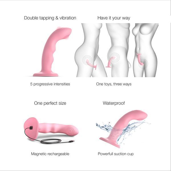Насадка для страпону з подвійною точковою пульсацією Strap-On-Me Tapping Dildo Wave Coral Pink SO9622 фото
