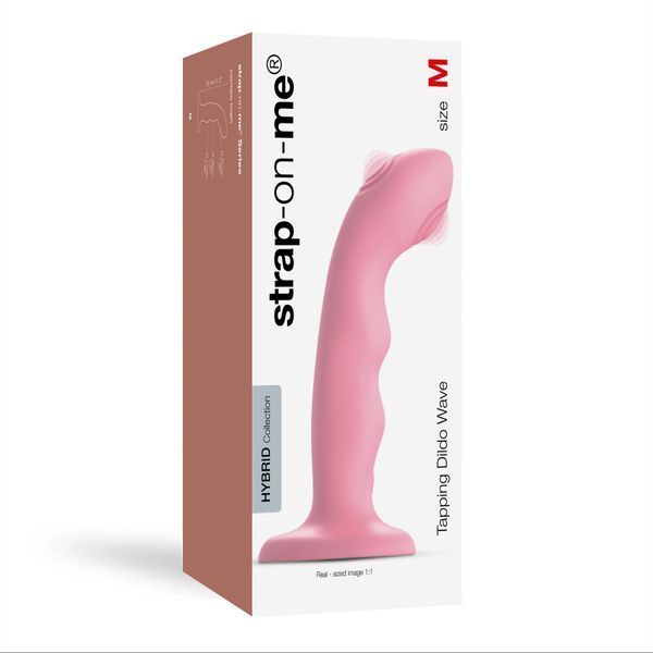 Насадка для страпону з подвійною точковою пульсацією Strap-On-Me Tapping Dildo Wave Coral Pink SO9622 фото