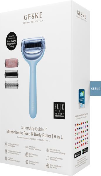 Ролер для голкової мезотерапії обличчя та тіла GESKE MicroNeedle Face&Body Roller 9в1 aquamarine HB0215 фото